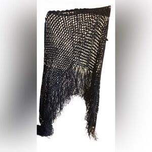 Seduction Black Fringe Poncho – Lightweight Layering Wrap